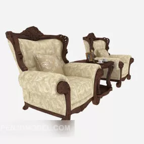 European Luxury Solid Wood Single Sofa 3d model