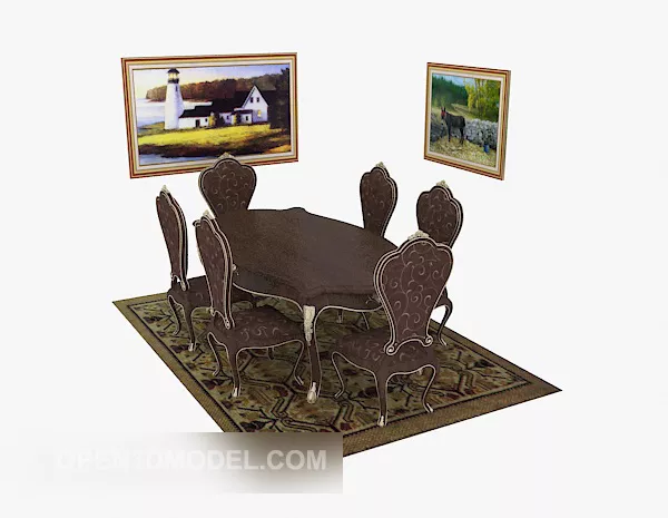 European Luxury Table Chair With Wall Painting 3d model European Luxury Table Chair With Wall Painting 3d model