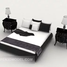 European Minimalist Black And White Double Bed 3d model