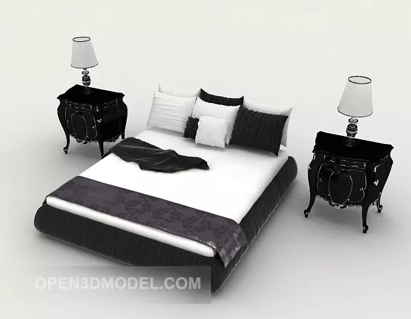 European Minimalist Black And White Double Bed 3d model European Minimalist Black And White Double Bed 3d model