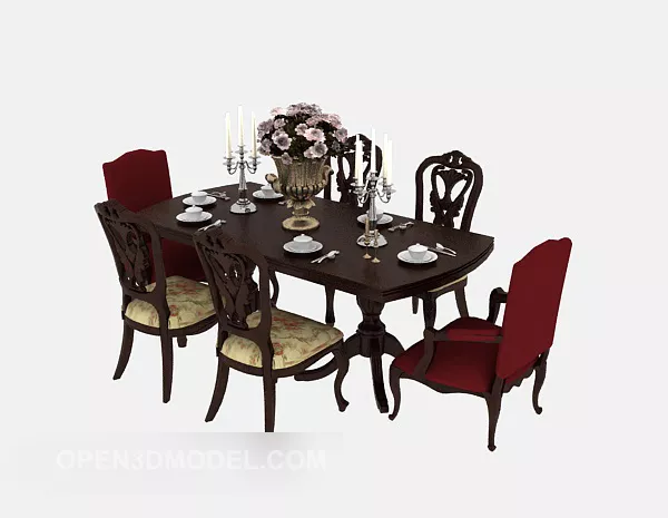 European Dining Table And Chair Wooden Style 3d model European Dining Table And Chair Wooden Style 3d model