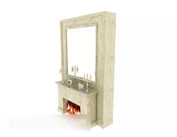 Marble Fireplace With Fire And Bench 3d model