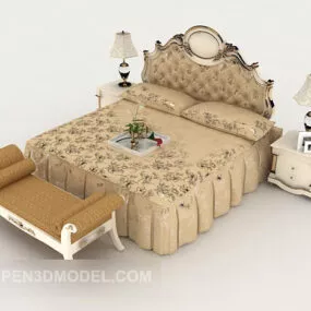 European Pattern Double Bed Classical 3d model