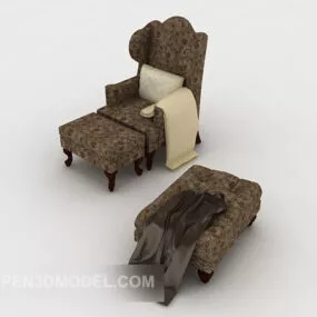 European Patterned Brown Single Sofa 3d model