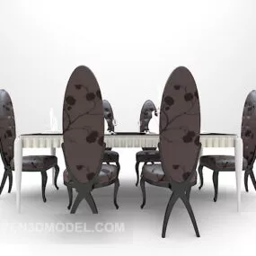 European Dinning Table High Back Chair 3d model