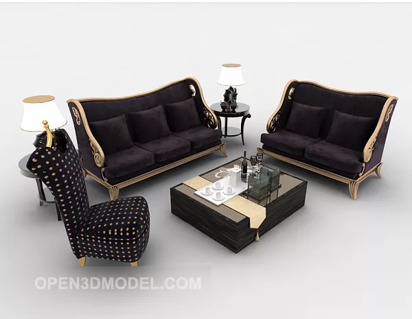 European Purple Set Sofa 3d model European Purple Set Sofa 3d model