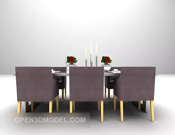 Dinning European Purple Table And Chair 3d model Dinning European Purple Table And Chair 3d model