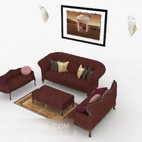European Red Combination Sofa 3d model