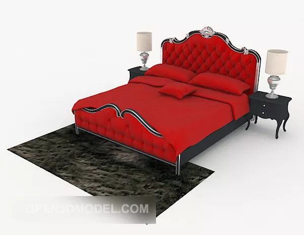 European Red Textiles Double Bed 3d model European Red Textiles Double Bed 3d model