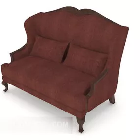European Red Red Wooden Double Sofa 3d model