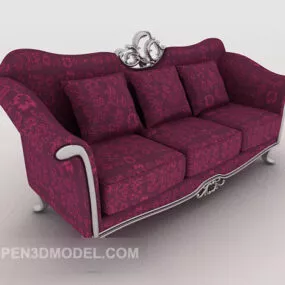 European Red Triple Sofa 3d model