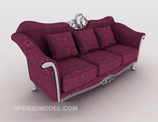 European Red Triple Sofa 3d model European Red Triple Sofa 3d model