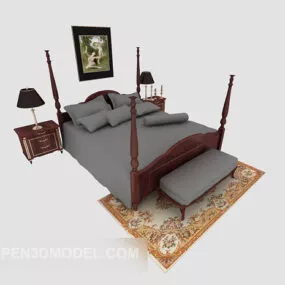 European Redwood Double Bed 3d model