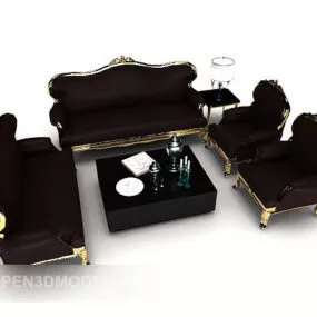 European Retro Brown Sofa Sets 3d model