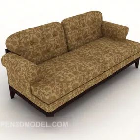 European Retro Brown Double Sofa V1 3d model