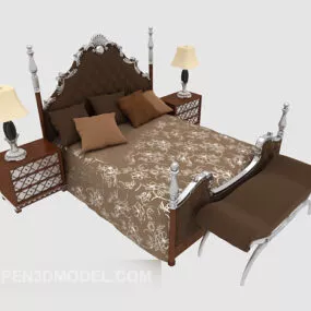 European Retro Double Bed 3d model