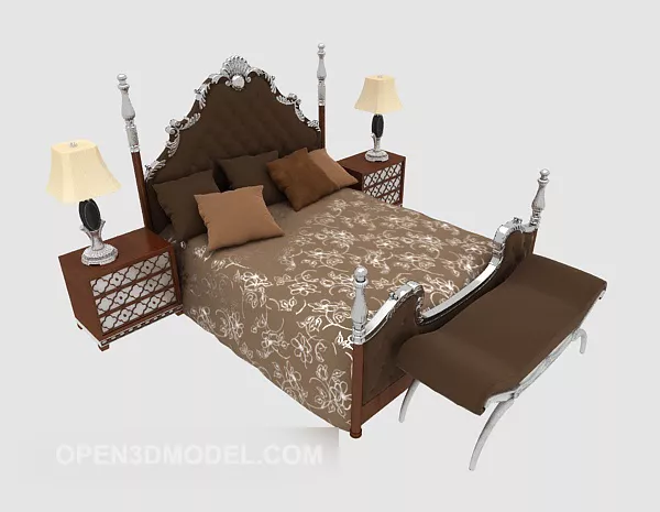 European Retro Double Bed 3d model European Retro Double Bed 3d model