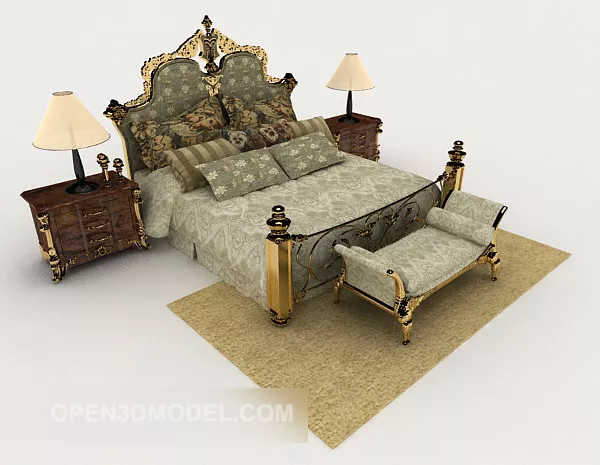 European Retro Gorgeous Double Bed 3d model European Retro Gorgeous Double Bed 3d model