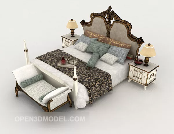European Retro Gorgeous Home Double Bed 3d model European Retro Gorgeous Home Double Bed 3d model