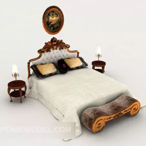European Retro Grey Double Bed 3d model