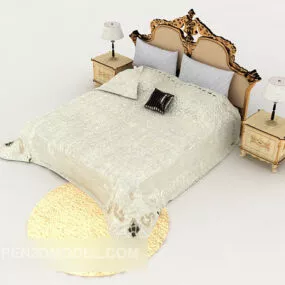 European Retro Home Double Bed 3d model