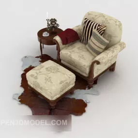 European Retro Patterned Brown Single Sofa 3d model