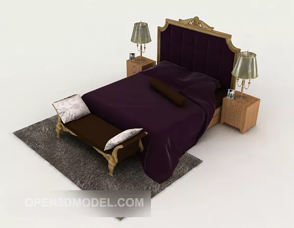 European Retro Purple Double Bed 3d model European Retro Purple Double Bed 3d model