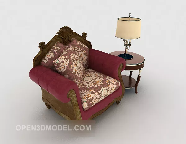 European Retro Red Single Sofa 3d model European Retro Red Single Sofa 3d model
