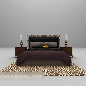 European Retro Style Double Bed 3d model