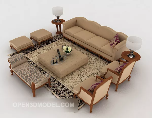 European Retro Wooden Sofa 3d model European Retro Wooden Sofa 3d model