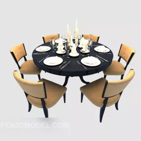 European Romantic Round Dining Table Chair 3d model