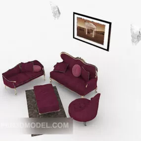 European Rose Red Combination Sofa 3d model