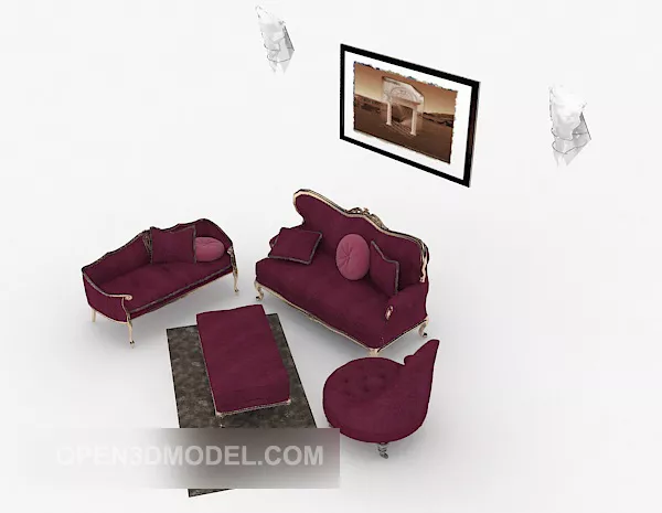 European Rose Red Combination Sofa 3d model European Rose Red Combination Sofa 3d model
