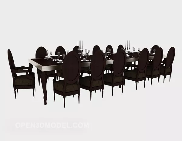 European Large Dining Table Chair Set 3d model European Large Dining Table Chair Set 3d model