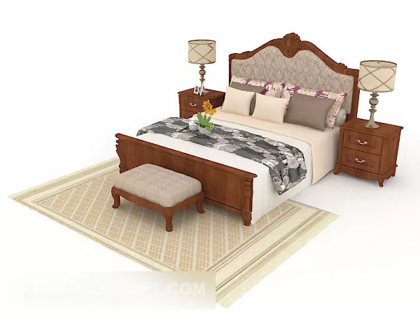 European Simple Generous Double Bed 3d model European Simple Generous Double Bed 3d model
