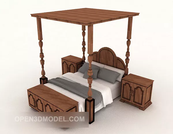 European Simple Solid Wood Double Bed 3d model European Simple Solid Wood Double Bed 3d model