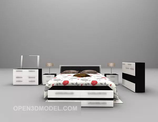 European Simple Style Bed Furniture 3d model European Simple Style Bed Furniture 3d model