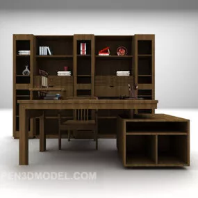 European Simple Style Wood Desk 3d model
