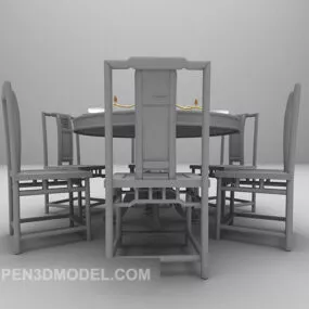European Simple Wood Table And Chair 3d model