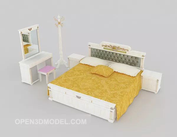 European Simple White Double Bed 3d model European Simple White Double Bed 3d model