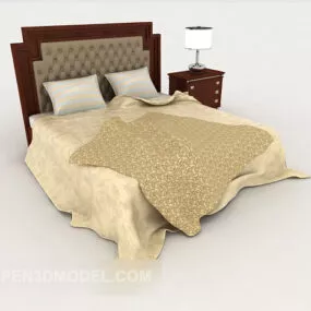European Simple Wooden Double Bed 3d model