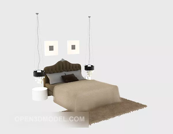 European Single Bed With Painting Lamp 3d model European Single Bed With Painting Lamp 3d model