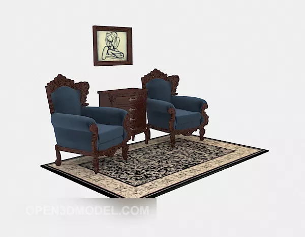 European single sofa table combination 3d model European single sofa table combination 3d model