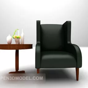 European Single Sofa Green Leather 3d model