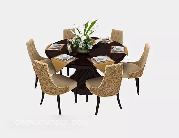 European Six-person Round Dining Table 3d model European Six-person Round Dining Table 3d model