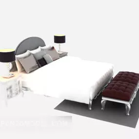 European Solid Wood White Bed 3d model