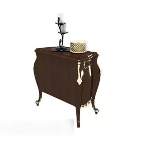 European Solid Wood Brown Side Cabinet 3d model