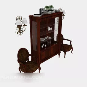 Solid Wood Display Cabinet European Design 3d model