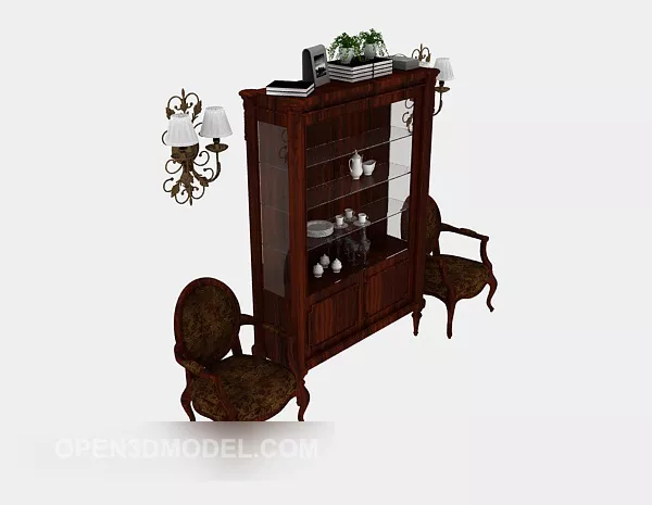 Solid Wood Display Cabinet European Design 3d model Solid Wood Display Cabinet European Design 3d model