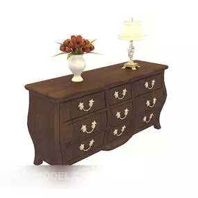 European Vintage Solid Wood Drawer Cabinet 3d model